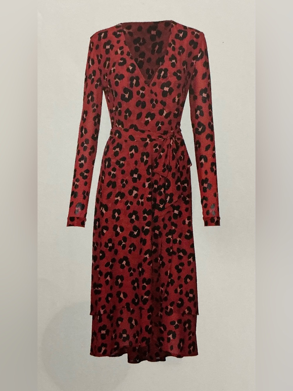 CAbi Red and Black Leopard Wrap Midi Dress